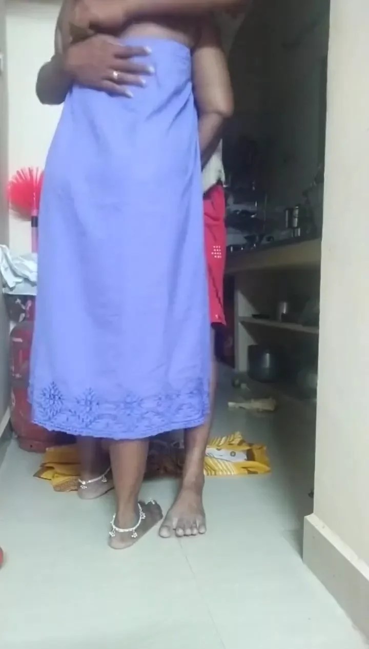 Neighbor man kissed with Kannada aunty wearing only petticoat Indian Video  image